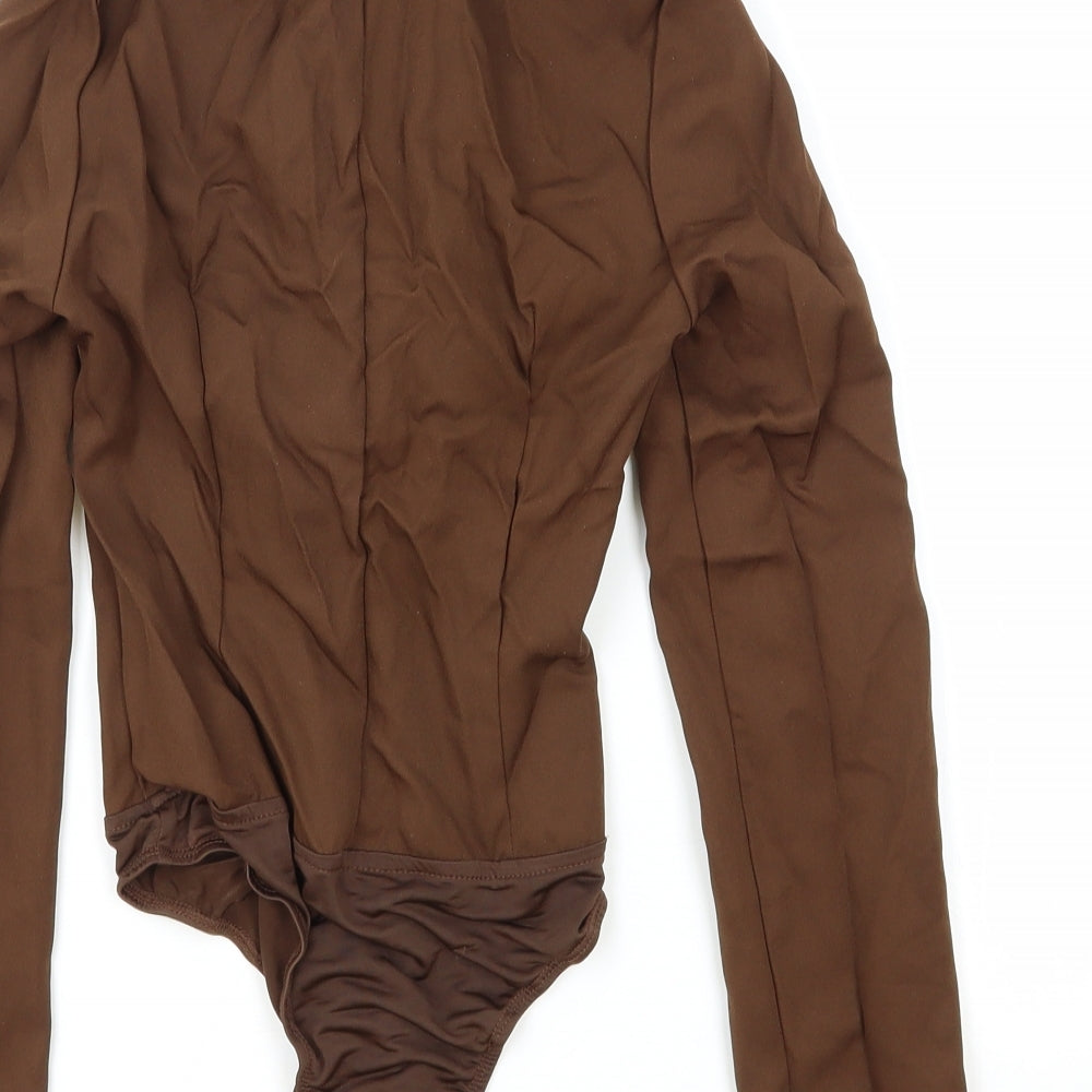 PRETTYLITTLETHING Womens Brown Polyester Bodysuit One-Piece Size 4 Zip
