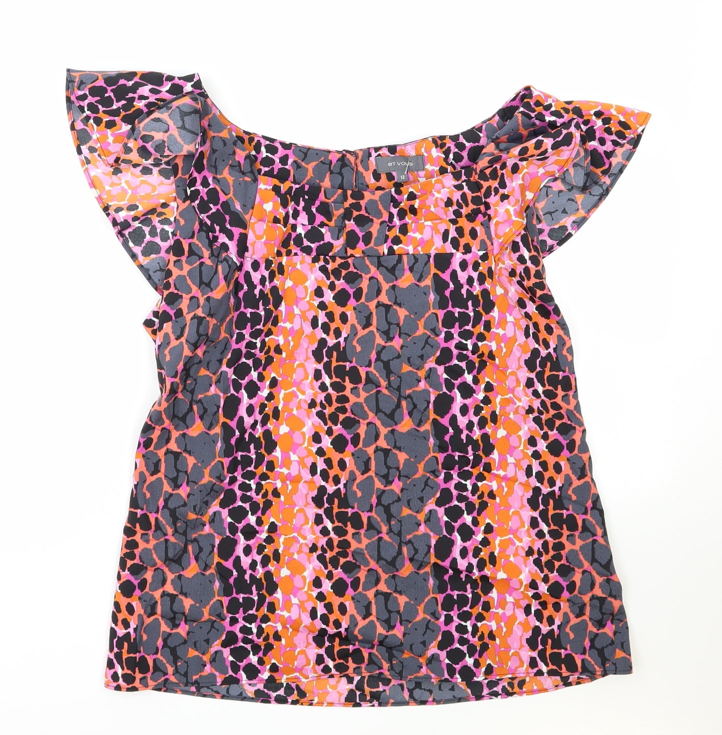 Et Vous Womens Multicoloured Geometric Polyester Basic T-Shirt Size 12 Boat Neck