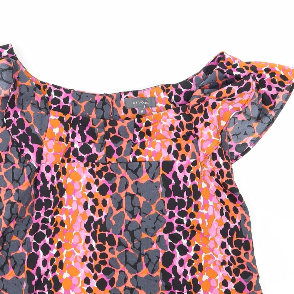 Et Vous Womens Multicoloured Geometric Polyester Basic T-Shirt Size 12 Boat Neck