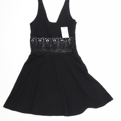 Miss Selfridge Womens Black Geometric Polyester Trapeze & Swing Size 6 V-Neck Zip