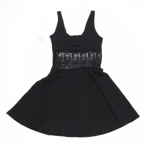 Miss Selfridge Womens Black Geometric Polyester Trapeze & Swing Size 6 V-Neck Zip