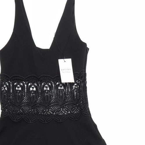 Miss Selfridge Womens Black Geometric Polyester Trapeze & Swing Size 6 V-Neck Zip