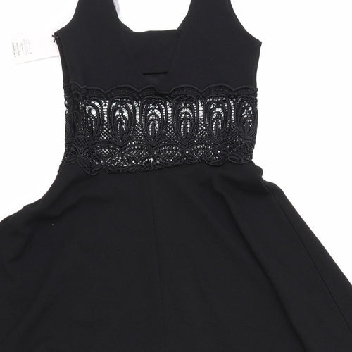 Miss Selfridge Womens Black Geometric Polyester Trapeze & Swing Size 6 V-Neck Zip