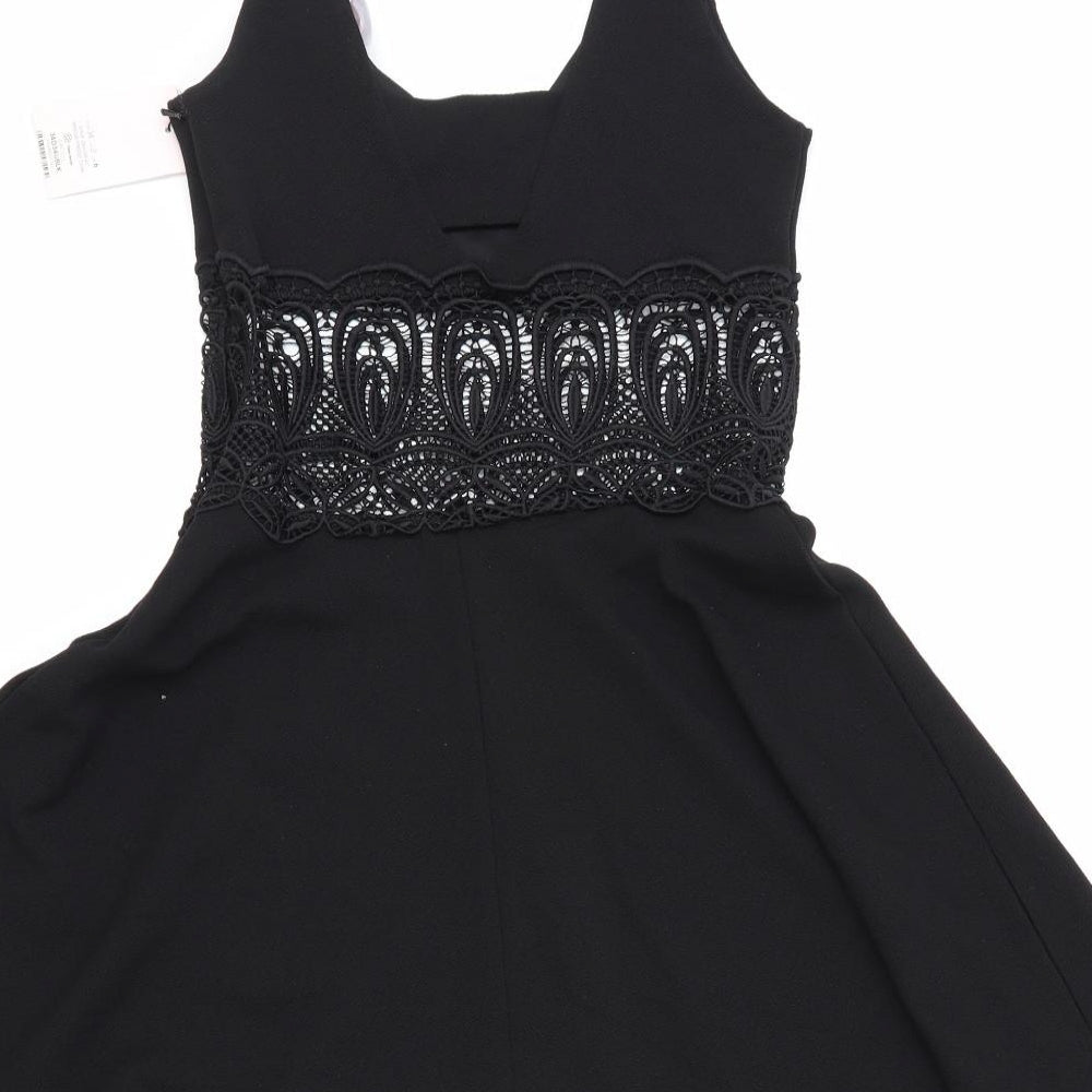 Miss Selfridge Womens Black Geometric Polyester Trapeze & Swing Size 6 V-Neck Zip