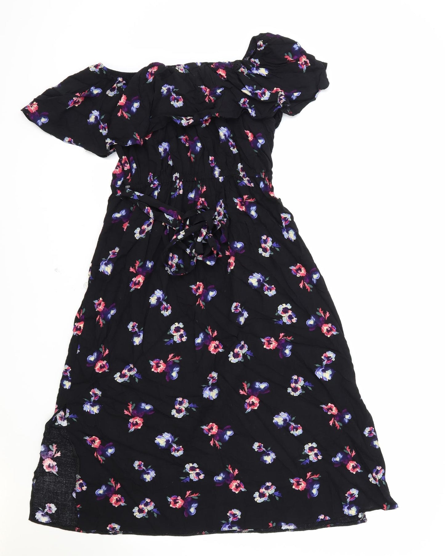 Primark Womens Black Floral Polyester Trapeze & Swing Size 16 Off the Shoulder Pullover