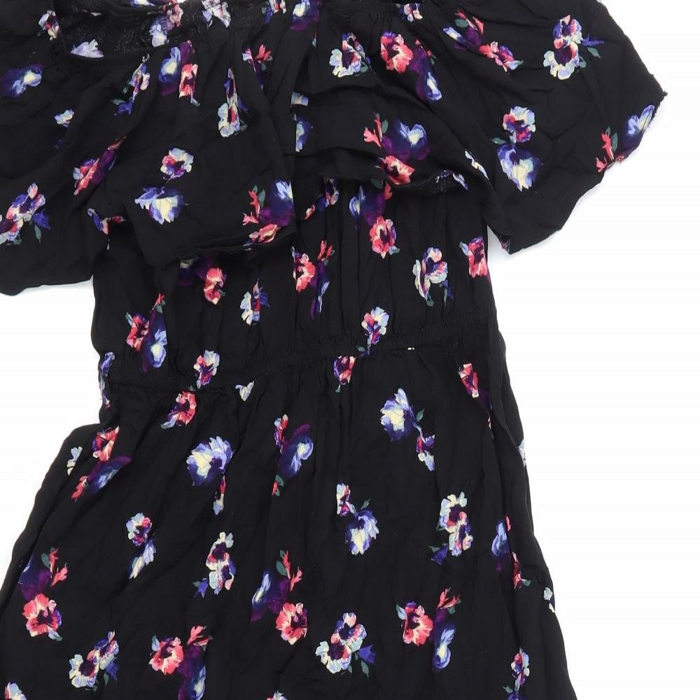 Primark Womens Black Floral Polyester Trapeze & Swing Size 16 Off the Shoulder Pullover