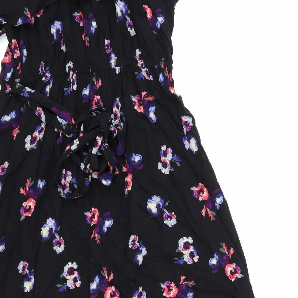 Primark Womens Black Floral Polyester Trapeze & Swing Size 16 Off the Shoulder Pullover