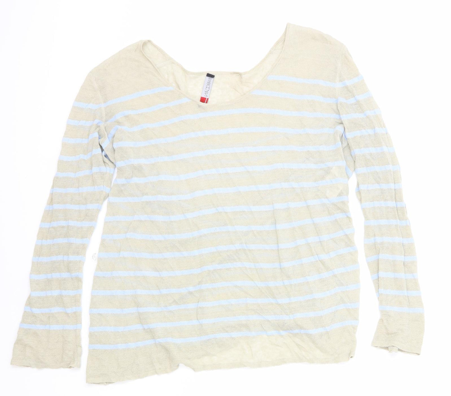 Marc Cain Womens Beige Scoop Neck Striped Linen Pullover Jumper Size 6