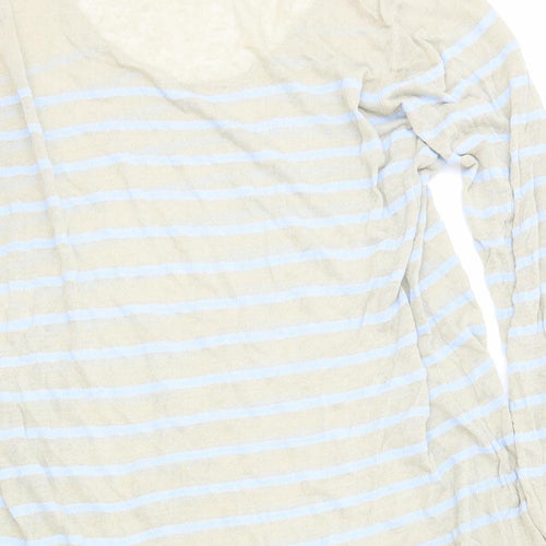 Marc Cain Womens Beige Scoop Neck Striped Linen Pullover Jumper Size 6