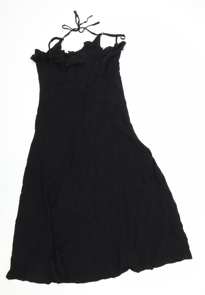 Warehouse Womens Black Viscose A-Line Size 12 Square Neck Zip