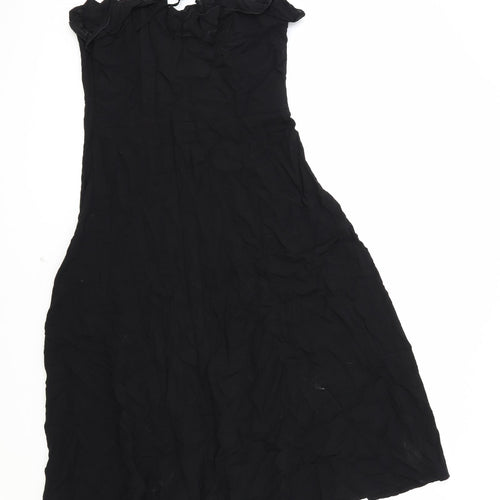 Warehouse Womens Black Viscose A-Line Size 12 Square Neck Zip
