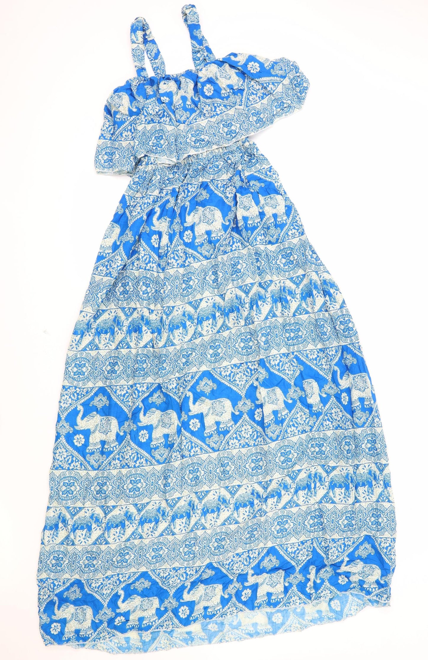 Preworn Womens Blue Geometric Cotton Maxi One Size Square Neck Pullover