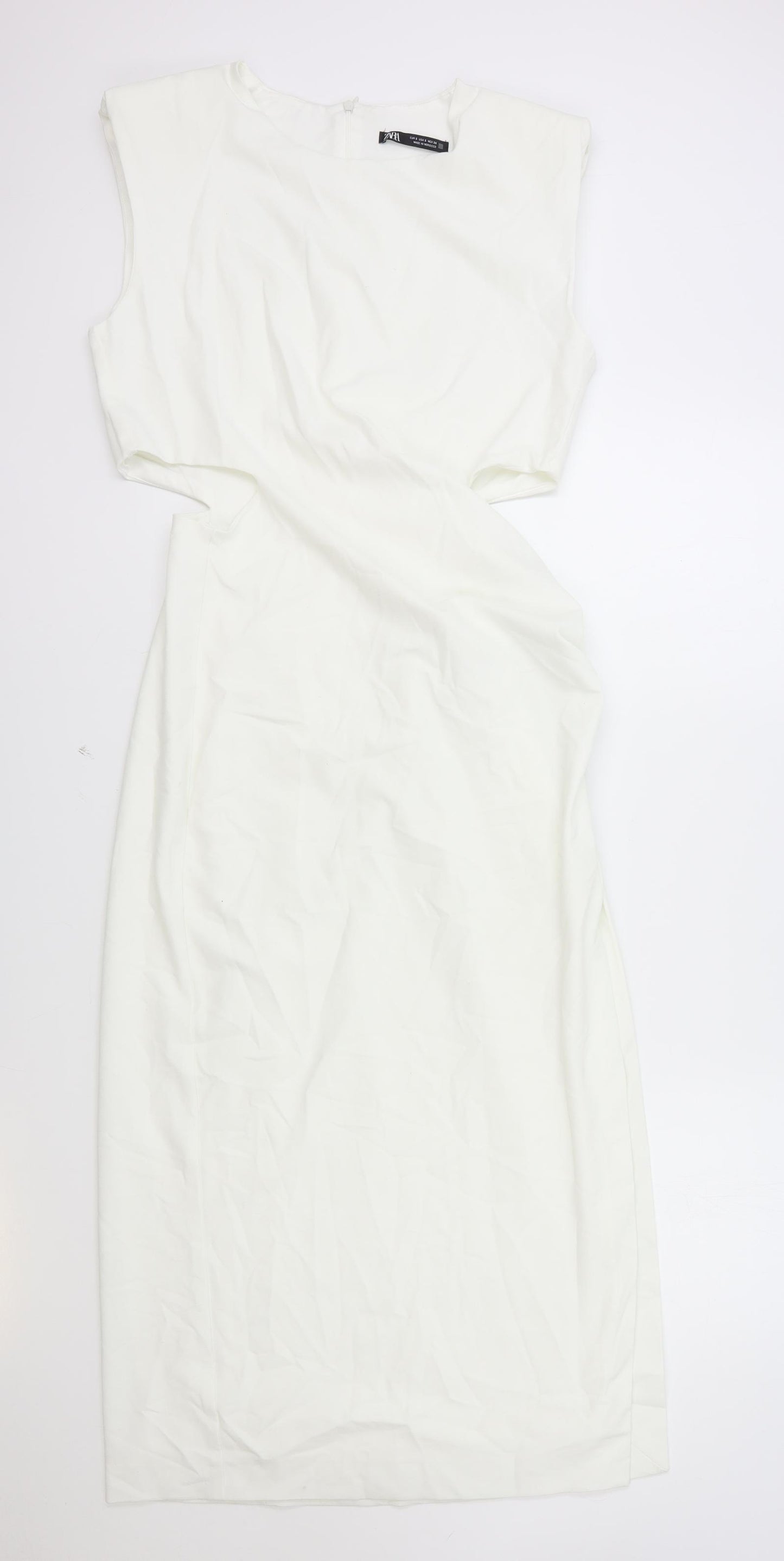 Zara Womens White Polyester Sheath Size S Round Neck Zip