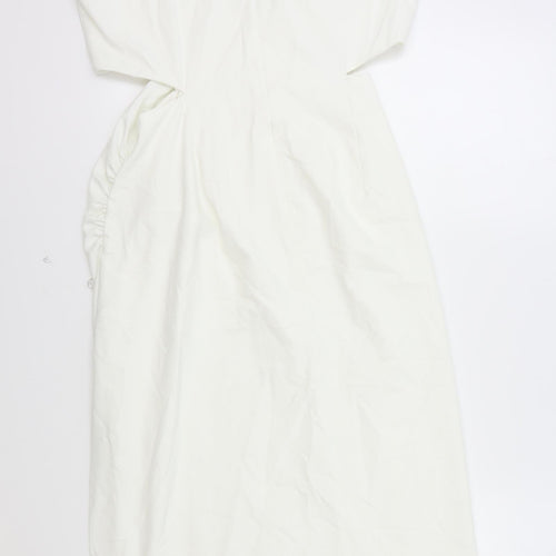 Zara Womens White Polyester Sheath Size S Round Neck Zip
