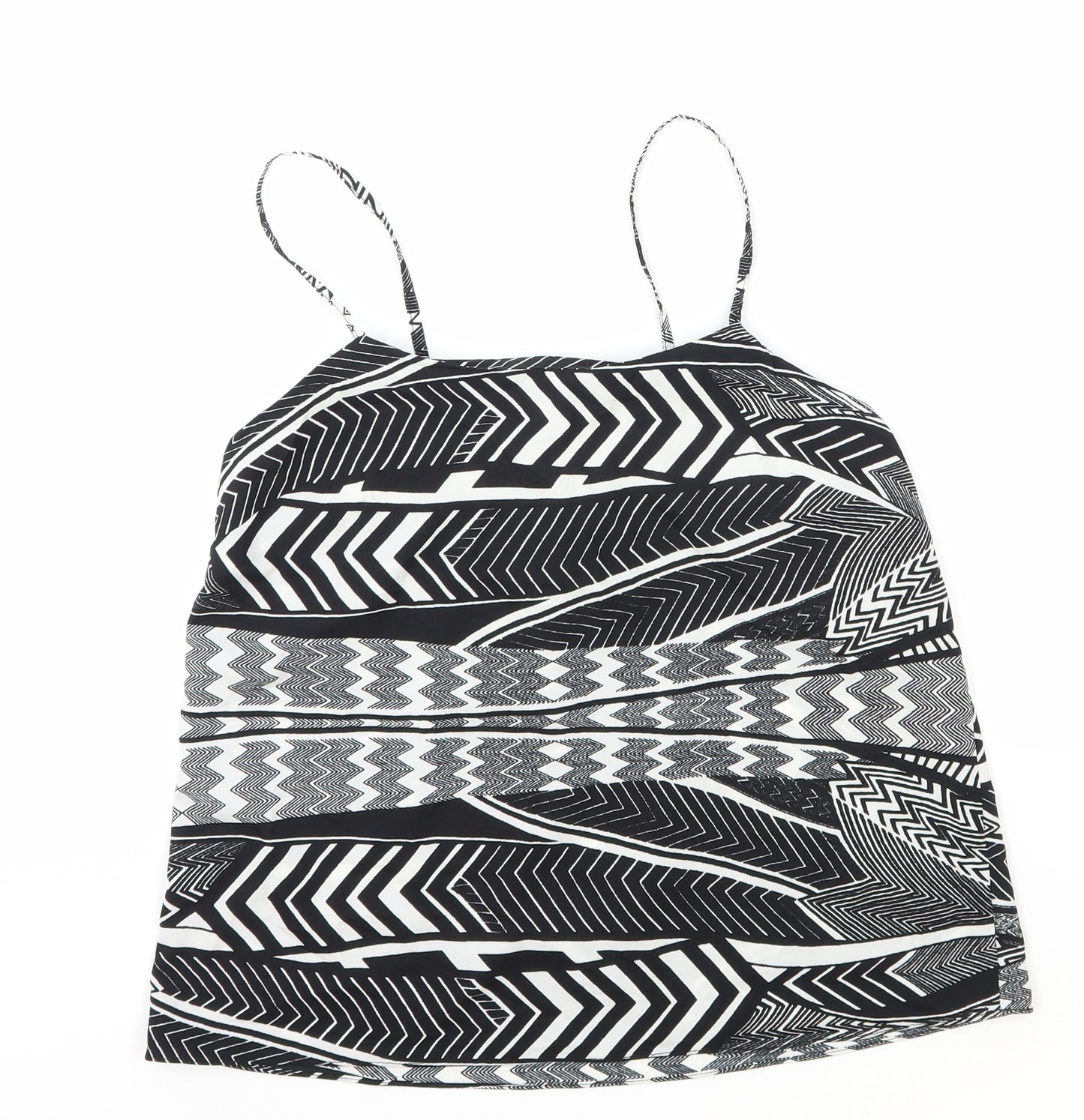 River Island Womens Black Geometric Polyester Basic Tank Size 10 Round Neck
