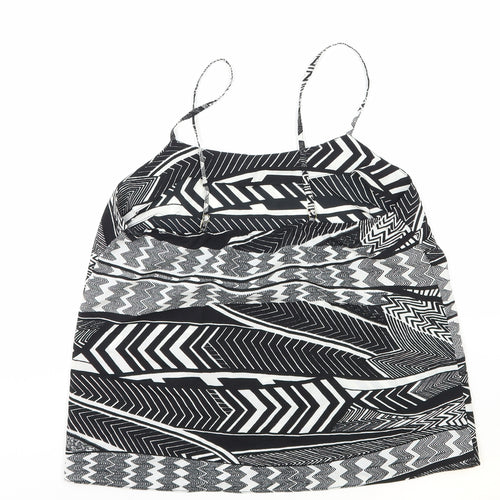 River Island Womens Black Geometric Polyester Basic Tank Size 10 Round Neck