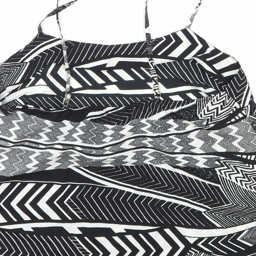 River Island Womens Black Geometric Polyester Basic Tank Size 10 Round Neck