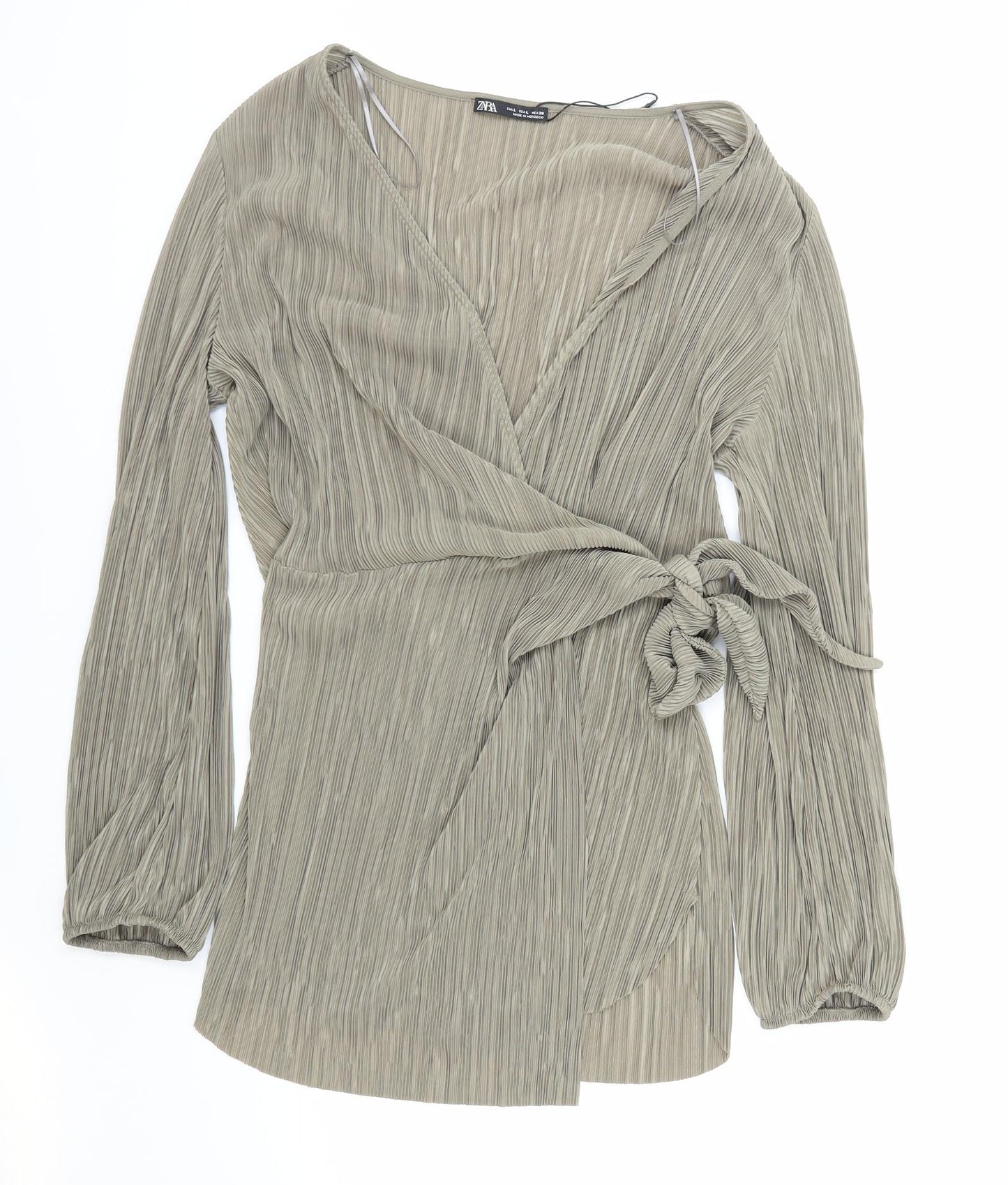 Zara Womens Brown Polyester Wrap Blouse Size L V-Neck
