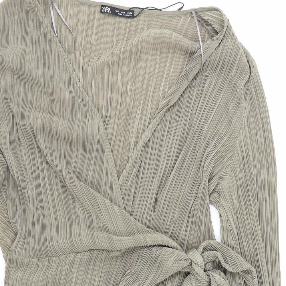 Zara Womens Brown Polyester Wrap Blouse Size L V-Neck