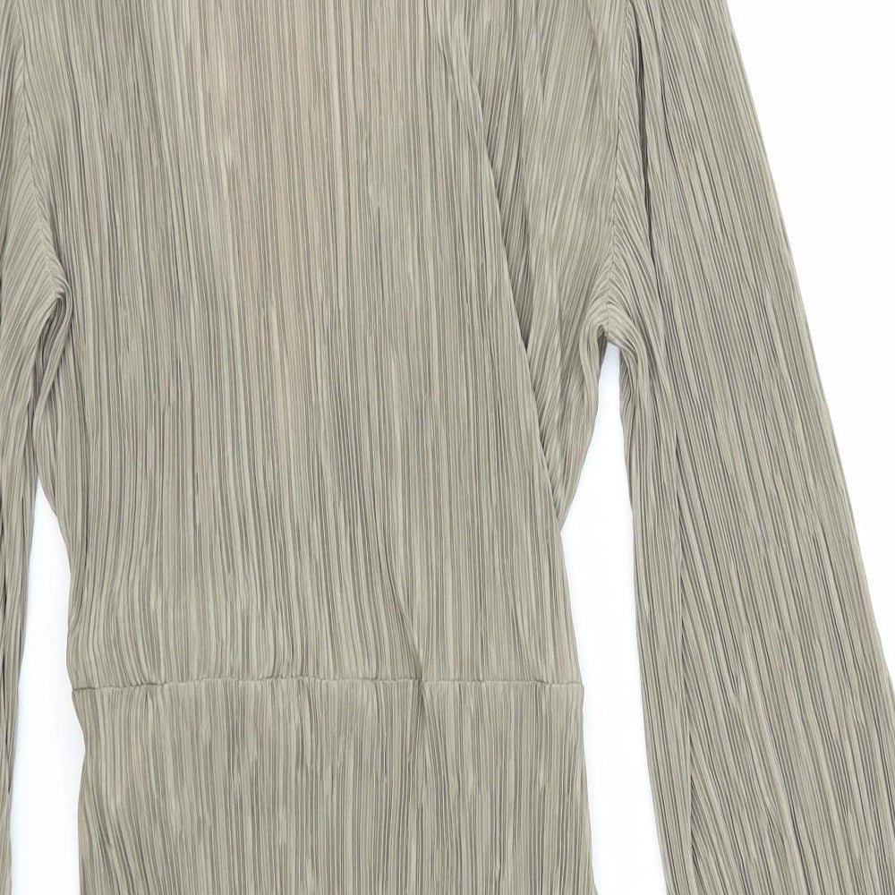 Zara Womens Brown Polyester Wrap Blouse Size L V-Neck