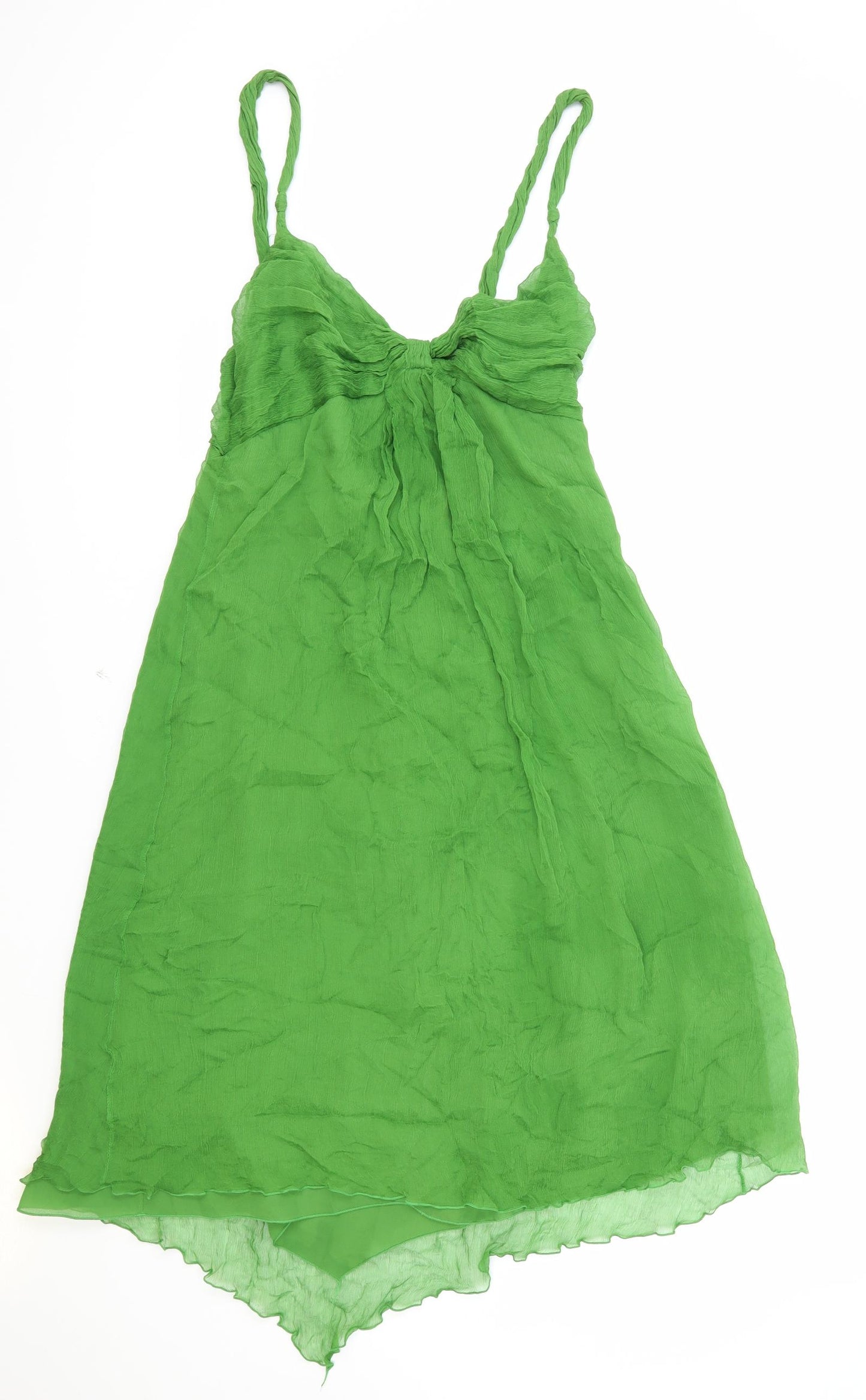 Zara Womens Green Silk Slip Dress Size M V-Neck Zip