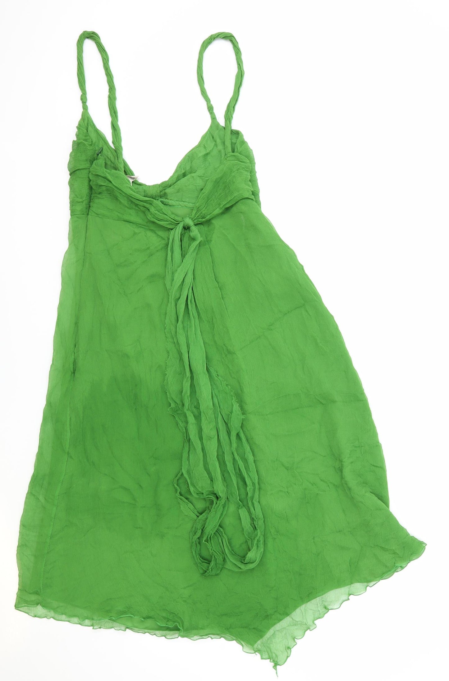 Zara Womens Green Silk Slip Dress Size M V-Neck Zip