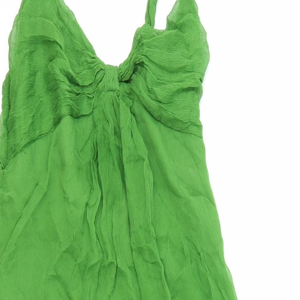 Zara Womens Green Silk Slip Dress Size M V-Neck Zip