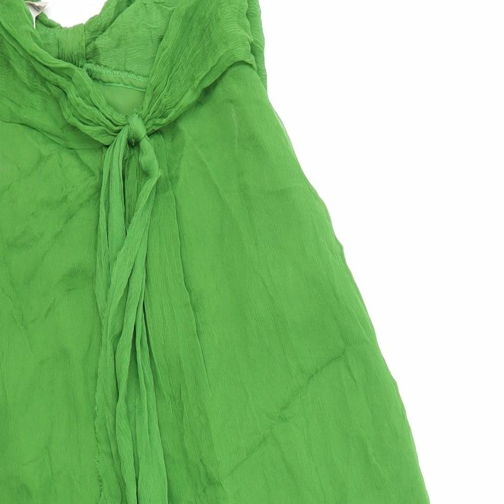 Zara Womens Green Silk Slip Dress Size M V-Neck Zip