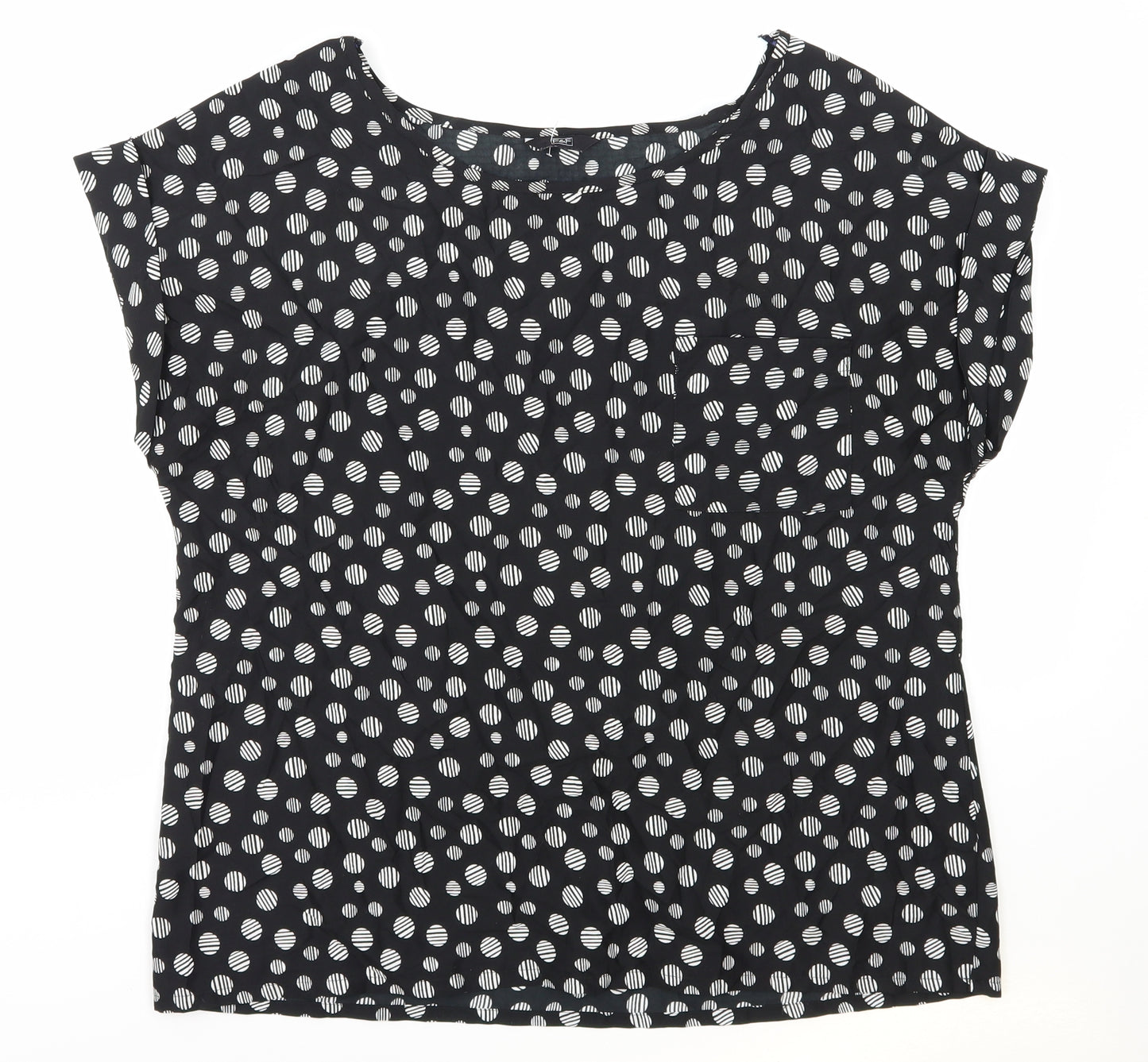 F&F Womens Black Geometric Polyester Basic T-Shirt Size 16 Round Neck