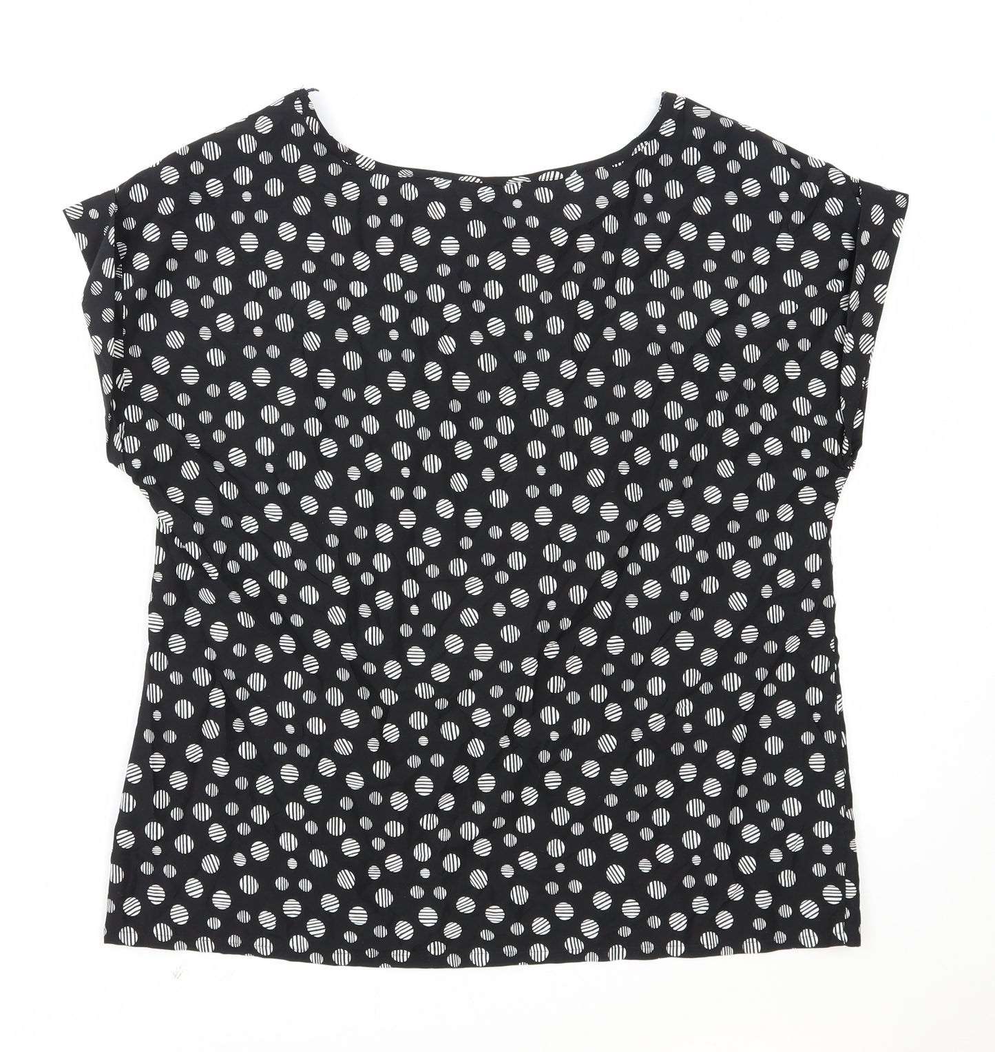F&F Womens Black Geometric Polyester Basic T-Shirt Size 16 Round Neck