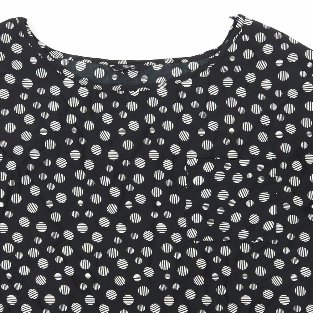 F&F Womens Black Geometric Polyester Basic T-Shirt Size 16 Round Neck