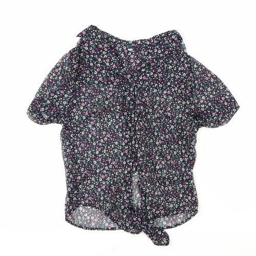 Debenhams Womens Black Floral Polyester Basic Button-Up Size 12 Collared - Knot Front