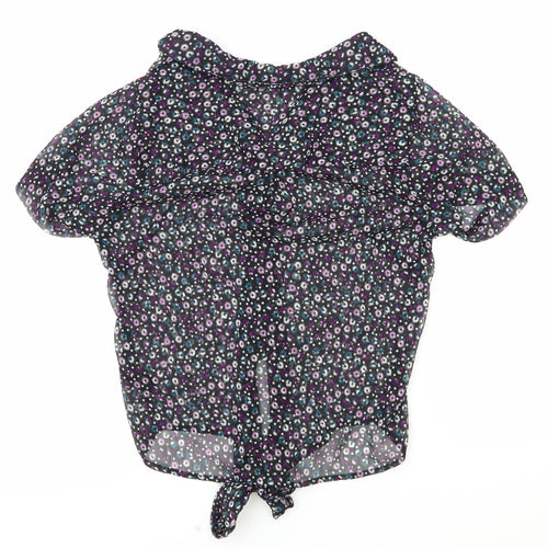 Debenhams Womens Black Floral Polyester Basic Button-Up Size 12 Collared - Knot Front