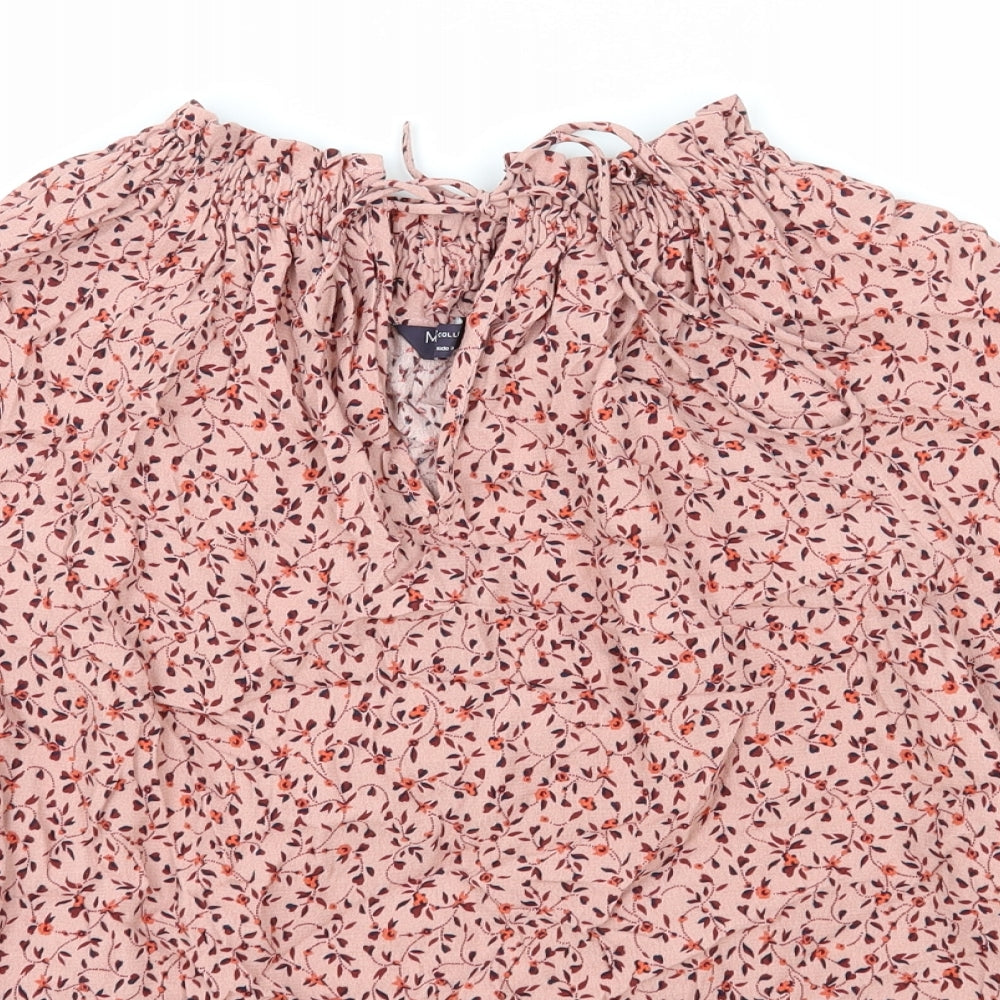 Marks and Spencer Womens Pink Floral Polyester Basic Blouse Size 12 Round Neck