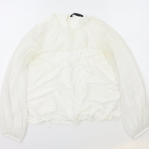 Zara Womens White Polyester Basic Blouse Size S Round Neck