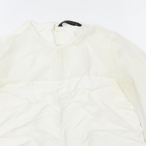 Zara Womens White Polyester Basic Blouse Size S Round Neck