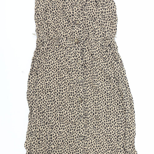 Editor's Cut Womens Brown Animal Print Polyester Shirt Dress Size 8 Collared Button - Leopard Print
