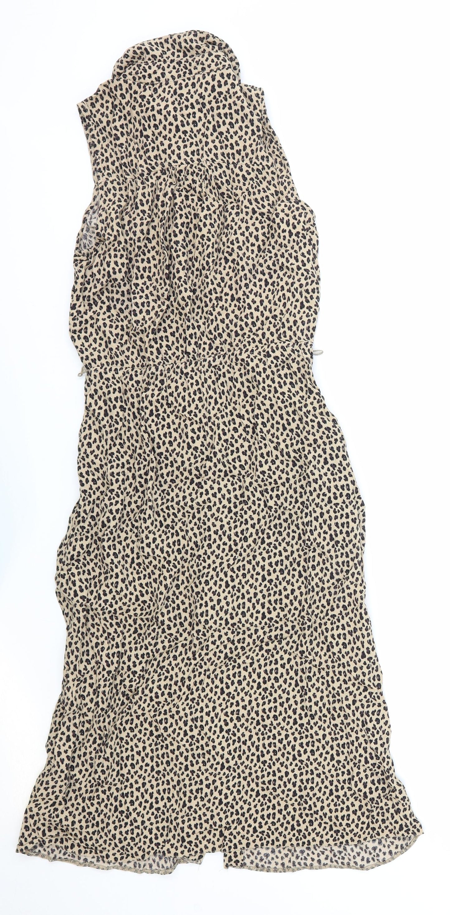 Editor's Cut Womens Brown Animal Print Polyester Shirt Dress Size 8 Collared Button - Leopard Print