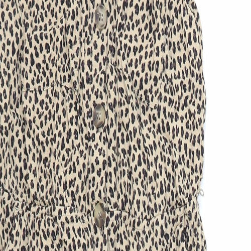 Editor's Cut Womens Brown Animal Print Polyester Shirt Dress Size 8 Collared Button - Leopard Print