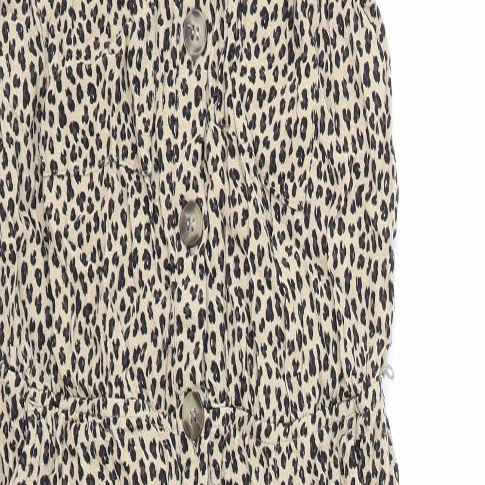 Editor's Cut Womens Brown Animal Print Polyester Shirt Dress Size 8 Collared Button - Leopard Print