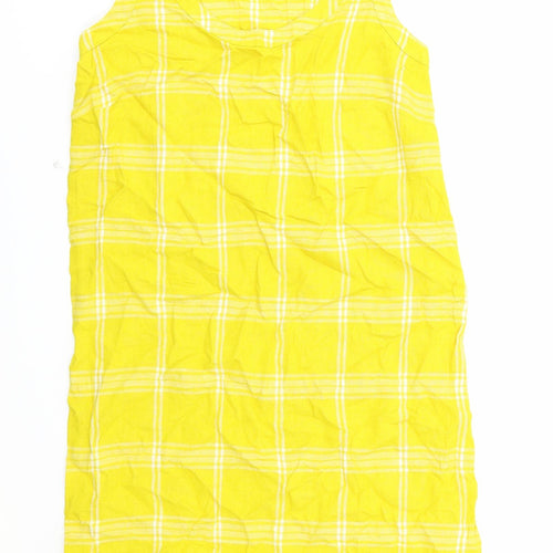 Marks and Spencer Womens Yellow Check Viscose Tank Dress Size 6 Scoop Neck Pullover