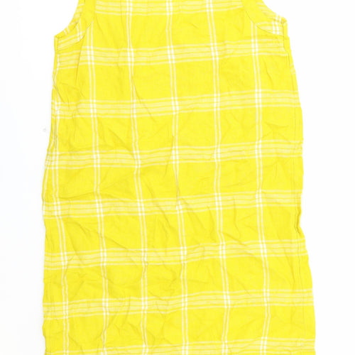 Marks and Spencer Womens Yellow Check Viscose Tank Dress Size 6 Scoop Neck Pullover