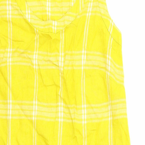 Marks and Spencer Womens Yellow Check Viscose Tank Dress Size 6 Scoop Neck Pullover