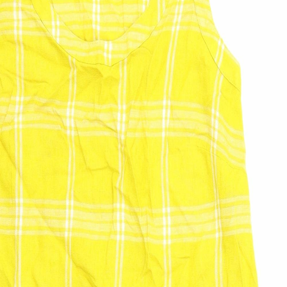 Marks and Spencer Womens Yellow Check Viscose Tank Dress Size 6 Scoop Neck Pullover