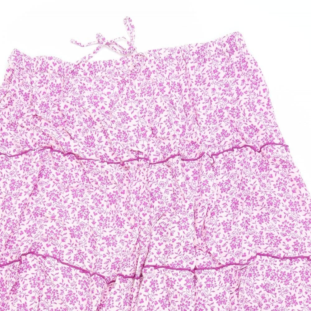 Per Una Womens Pink Floral Cotton Peasant Skirt Size 22 Drawstring