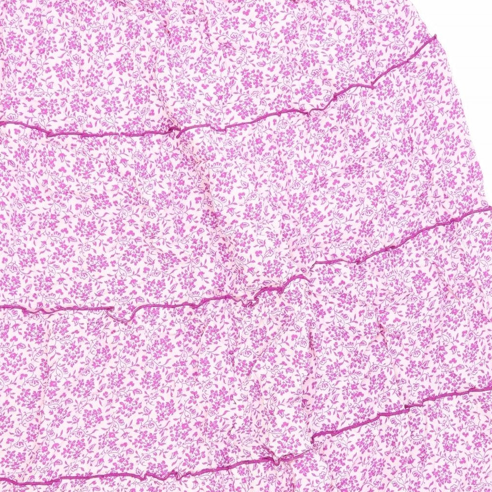 Per Una Womens Pink Floral Cotton Peasant Skirt Size 22 Drawstring