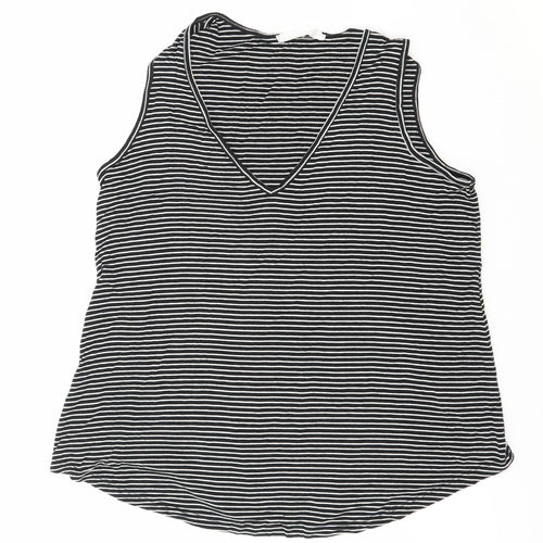 Double Zero Womens Black Striped Polyester Basic Tank Size S V-Neck