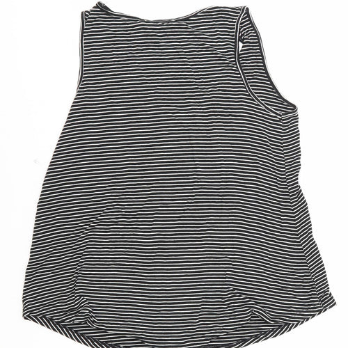 Double Zero Womens Black Striped Polyester Basic Tank Size S V-Neck