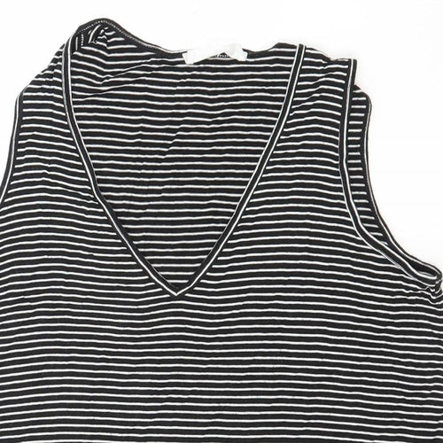 Double Zero Womens Black Striped Polyester Basic Tank Size S V-Neck