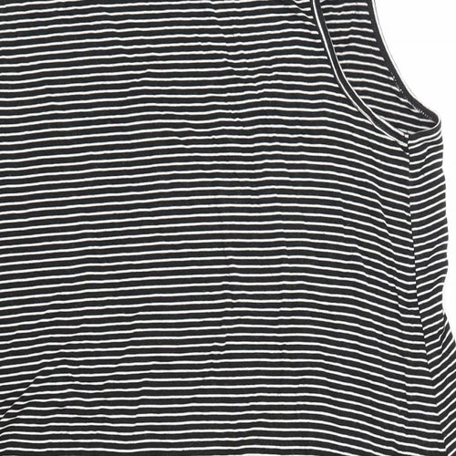 Double Zero Womens Black Striped Polyester Basic Tank Size S V-Neck